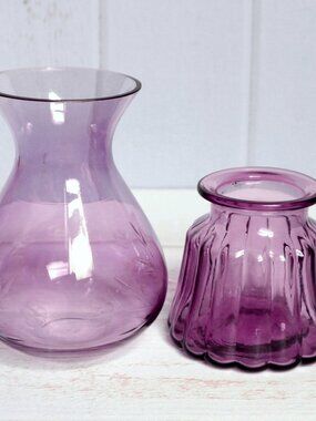 Amethyst Glass Vases Set / Pair Purple Home Decor